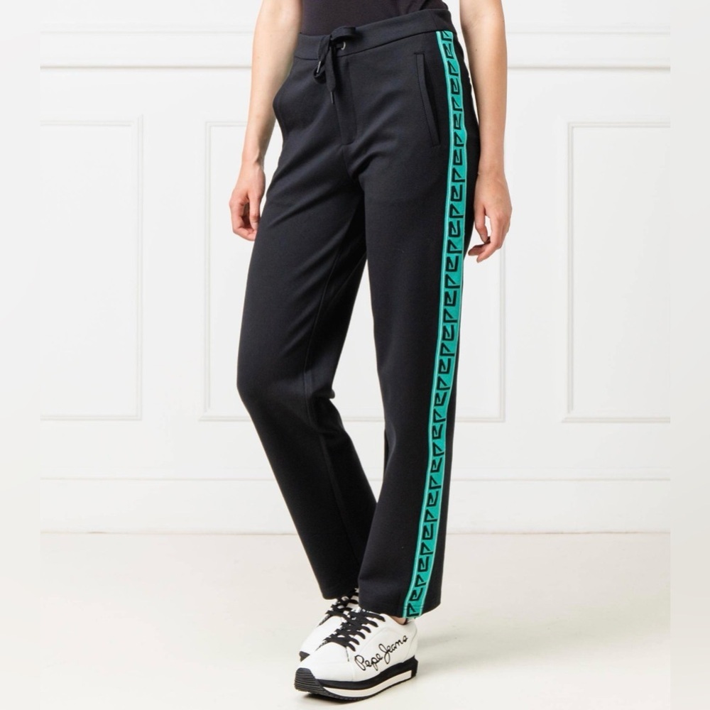 Pepe Jeans Black Joggers with Teal Stripes